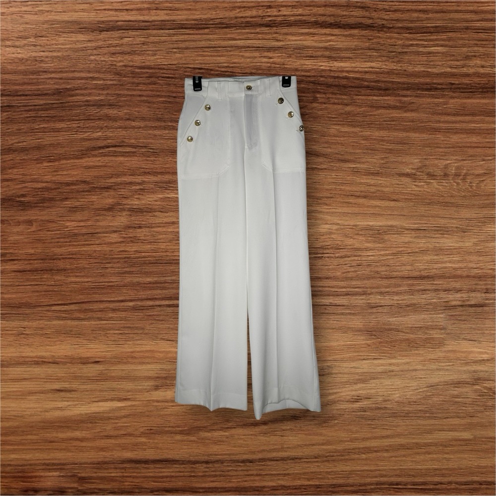 Zara Women's Palazzo Pants Button Size Gold White Zip‎ Size: US 24